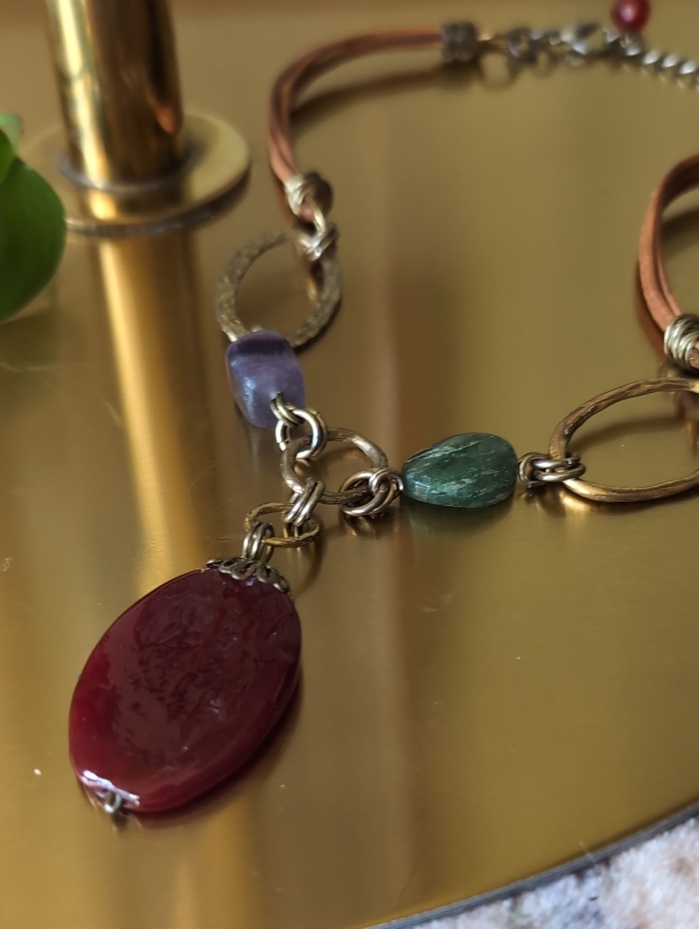 Vintage-Inspired Brown Cord Necklace with Red Pendant and Accent Beads - Picture 9 of 9